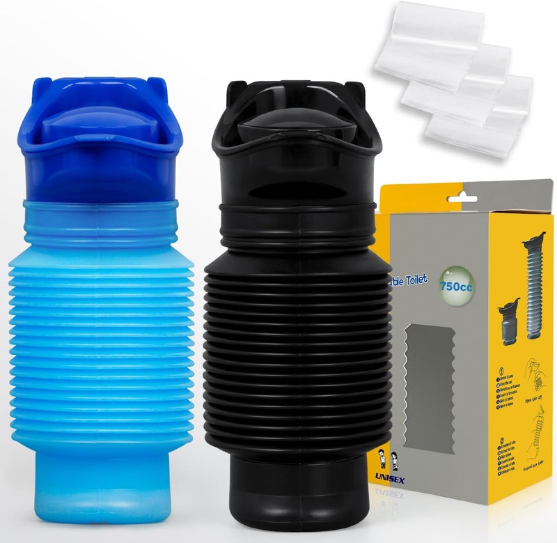 SlogPith Pee Bottles For Men,Collapsible Urine Bottle With Disposable Replacement Bags,Car Pee Bottle For Men And Women,750ml,Leakproof,2-Piece Set Emergency Urinal For Road Trips,Traffic Jams And Camping - Image 1